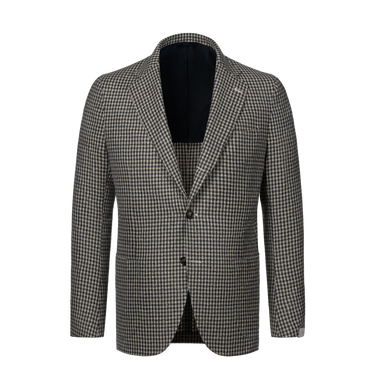 Single-Breasted Wool-Linen Checked Jacket in Ochre Yellow and Blue
