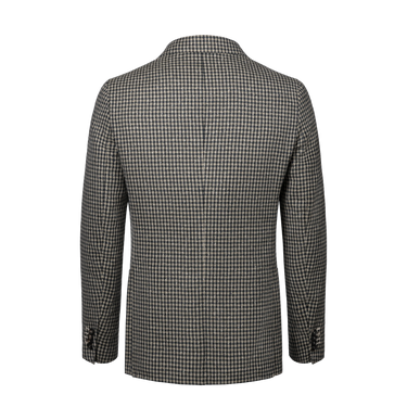 Single-Breasted Wool-Linen Checked Jacket in Ochre Yellow and Blue