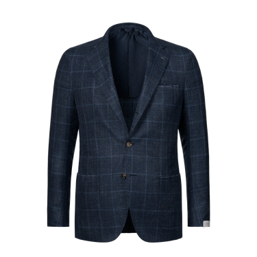 Single-Breasted Wool-Silk-Linen Checked Jacket in Blue – SARTALE Single-Breasted Wool-Silk-Linen Checked Jacket in Blue – SARTALE