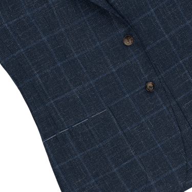 Single-Breasted Wool-Silk-Linen Checked Jacket in Blue – SARTALE Single-Breasted Wool-Silk-Linen Checked Jacket in Blue – SARTALE