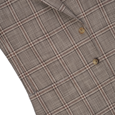 Single-Breasted Wool-Silk-Linen Checked Jacket in Brown and Cream