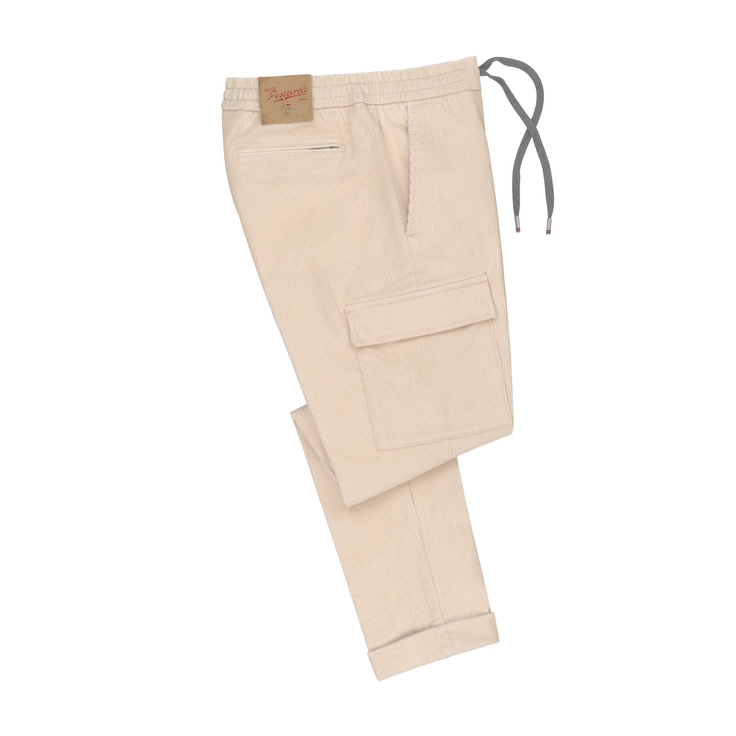 Slim-Fit Cargo Drawstring Trousers in White
