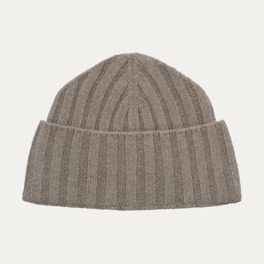 Ribbed Cashmere Hat in Warm Taupe Melange