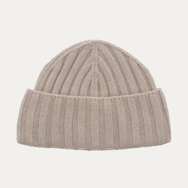 Ribbed Cashmere Hat in Light Beige Melange