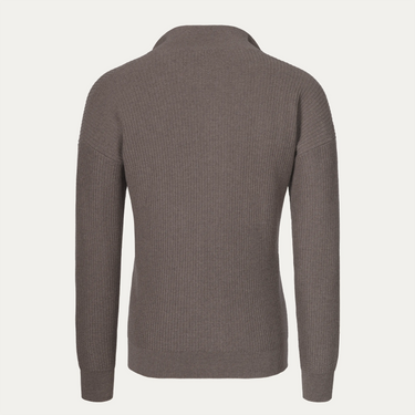Ribbed Wool Zip-Up Sweater in Taupe Grey