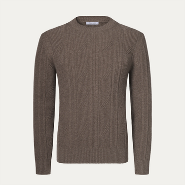 Wool and Cashmere Ribbed Crewneck Sweater in Dark Taupe