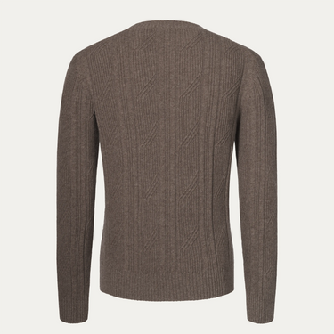 Wool and Cashmere Ribbed Crewneck Sweater in Dark Taupe