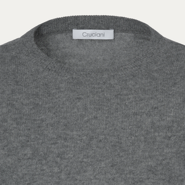 Wool and Cashmere Crew Neck Sweater in Grey Melange