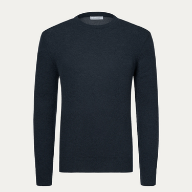 Wool and Cashmere Crew Neck Sweater in Navy Blue