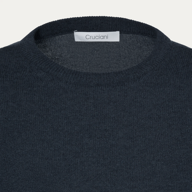 Wool and Cashmere Crew Neck Sweater in Navy Blue