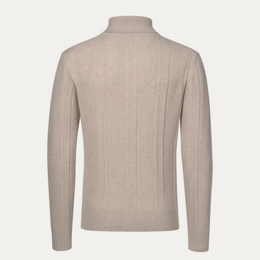 Cable Knit Wool and Cashmere Turtleneck in Light Beige