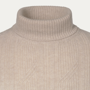 Cable Knit Wool and Cashmere Turtleneck in Light Beige