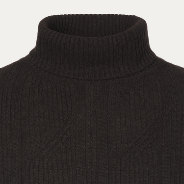 Cable Knit Wool and Cashmere Turtleneck in Dark Brown