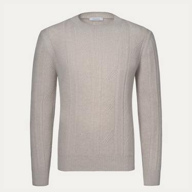 Cable Knit Wool and Cashmere Sweater in Light Beige