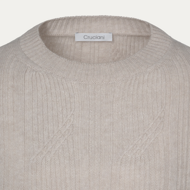 Cable Knit Wool and Cashmere Sweater in Light Beige