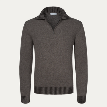 Wool and Cashmere Half-Zip Sweater in Taupe Melange