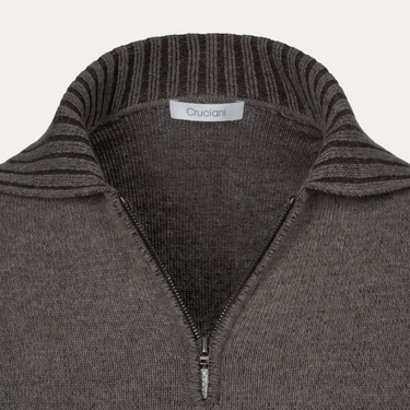 Wool and Cashmere Half-Zip Sweater in Taupe Melange
