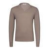 Cashmere and Silk V-Neck Sweater in Caramel Brown