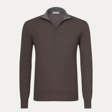 Jersey de cremallera de lana de color gris briqueta mixto