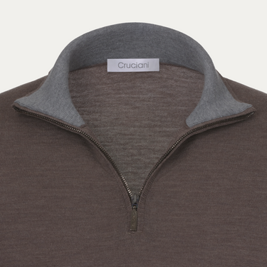 Jersey de cremallera de lana de color gris briqueta mixto