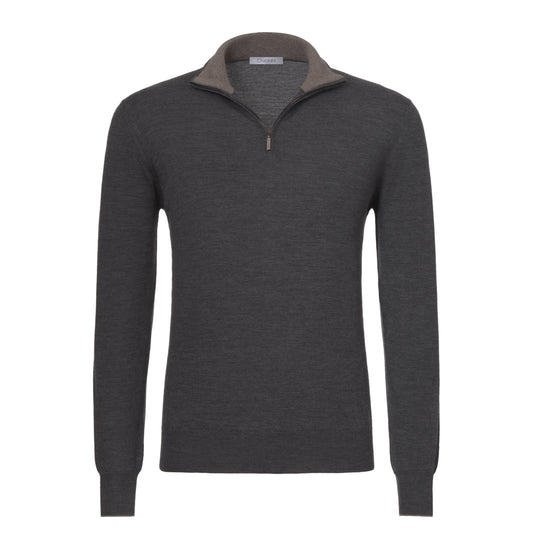Wool Half-Zip Sweater in Briquette Grey Melange