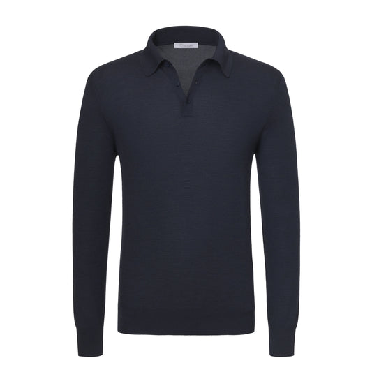 Wool Sweater Polo Shirt in Dark Blue Suit