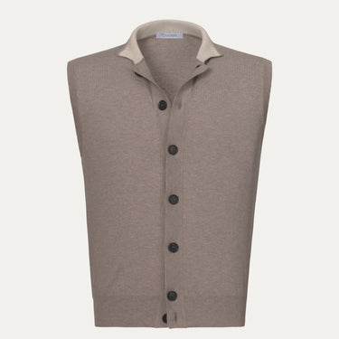 Cotton Polo Gilet in Light Taupe Melange