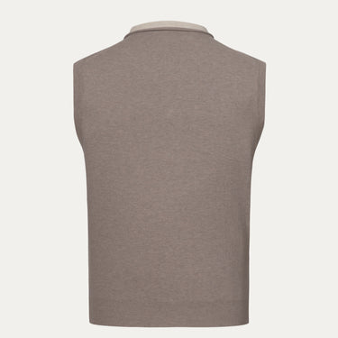 Cotton Polo Gilet in Light Taupe Melange