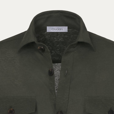 Camisa de algodón con bolsillos de parche en verde jaspeado