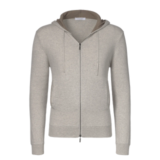 Cruciani Cotton Hooded Zip-Up in Light Grey with full front zip closure and drawstring hood, ideal for spring/summer layering.