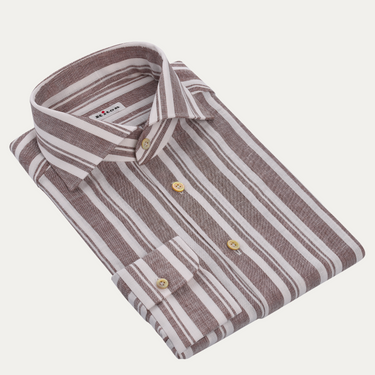 Kiton Striped Stretch-Linen Shirt in Brown - SARTALE