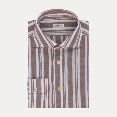 Kiton Striped Stretch-Linen Shirt in Brown - SARTALE