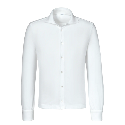 Malo Jersey Cotton Shirt in White with long sleeves and button-down front, ideal for spring/summer SS25 collections at SARTALE.