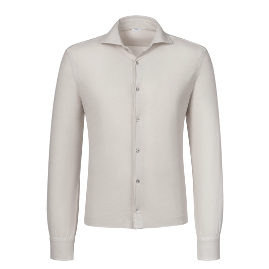 Malo Jersey Cotton Shirt in Beige with long sleeves and button-up front, ideal for spring/summer SS25 collections at SARTALE.