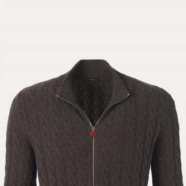 Kiton Cashmere Zip-Up Cardigan in Hazelnut - SARTALE