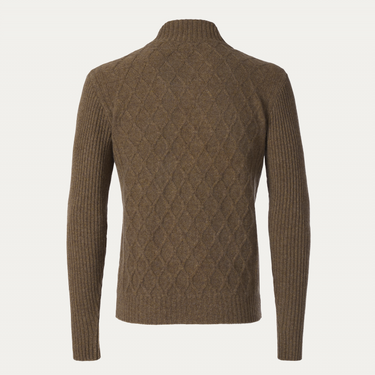 Kiton Cashmere High-Neck Sweater with Half-Zip in Olive Green - SARTALE