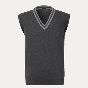 Kiton Jersey-Cotton V-Neck Gilet in Dark Grey - SARTALE