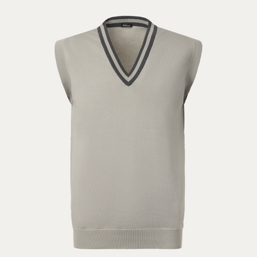 Kiton Jersey-Cotton V-Neck Gilet in Light Grey - SARTALE