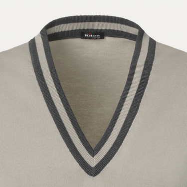 Kiton Jersey-Cotton V-Neck Gilet in Light Grey - SARTALE