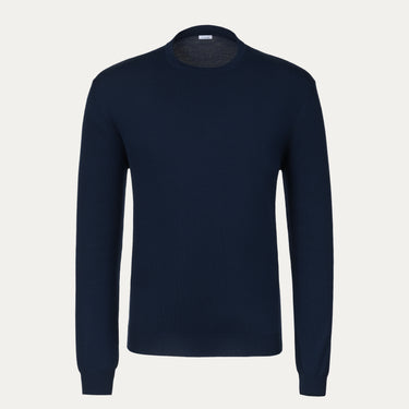 Malo crew-neck wool pullover in royal blue with long sleeves and minimalist design, featured on SARTALE in the sweaters category.