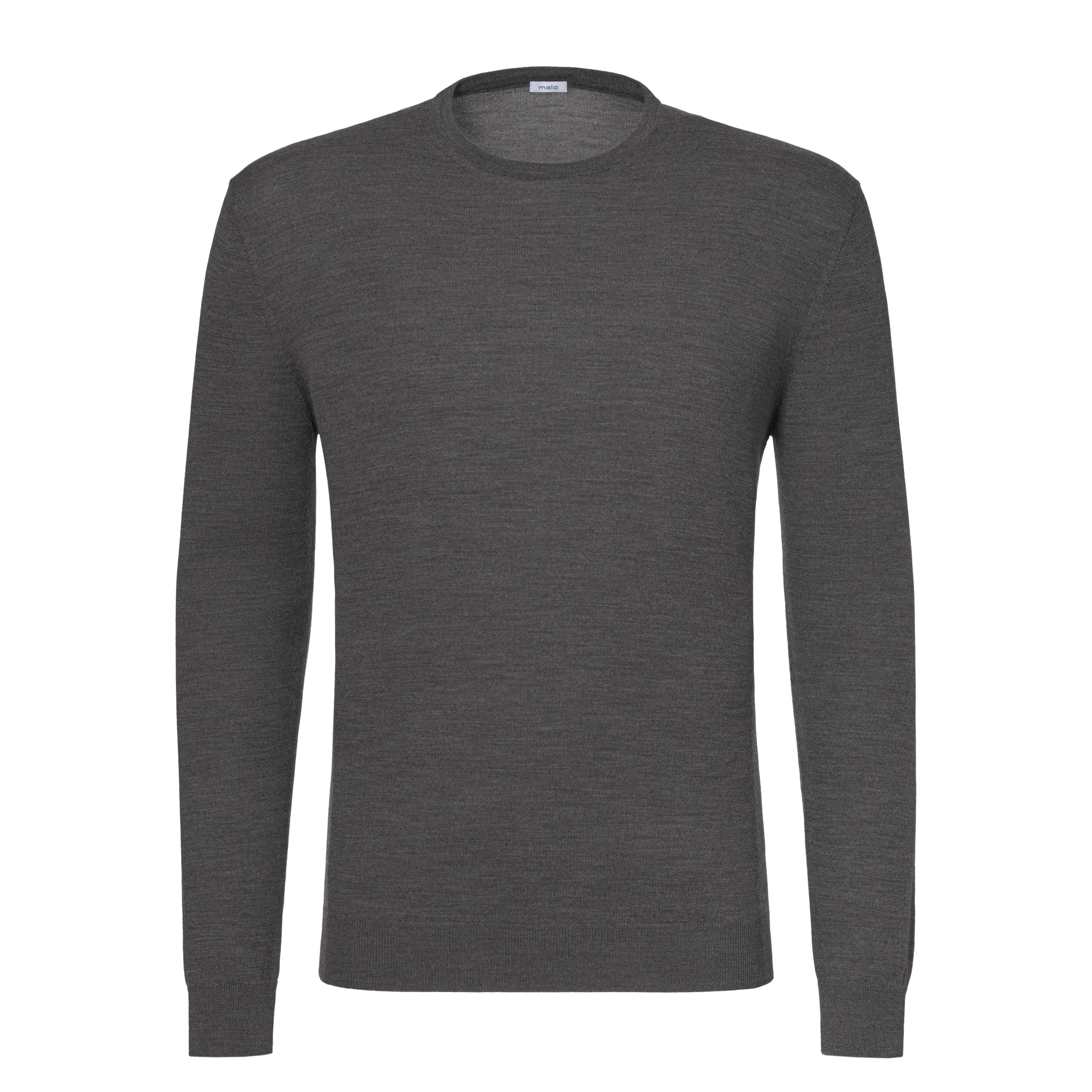 Crew-Neck Wool Pullover in Dark Grey Melange