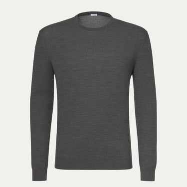 Crew-Neck Wool Pullover in Dark Grey Melange