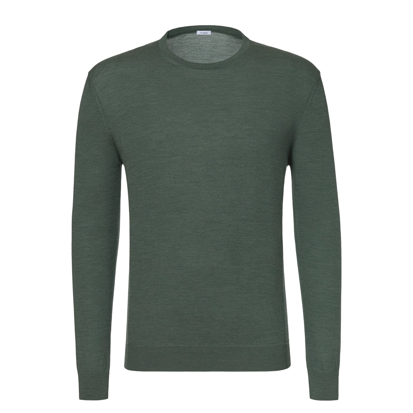 Crew-Neck Wool Pullover in Dark Green Melange