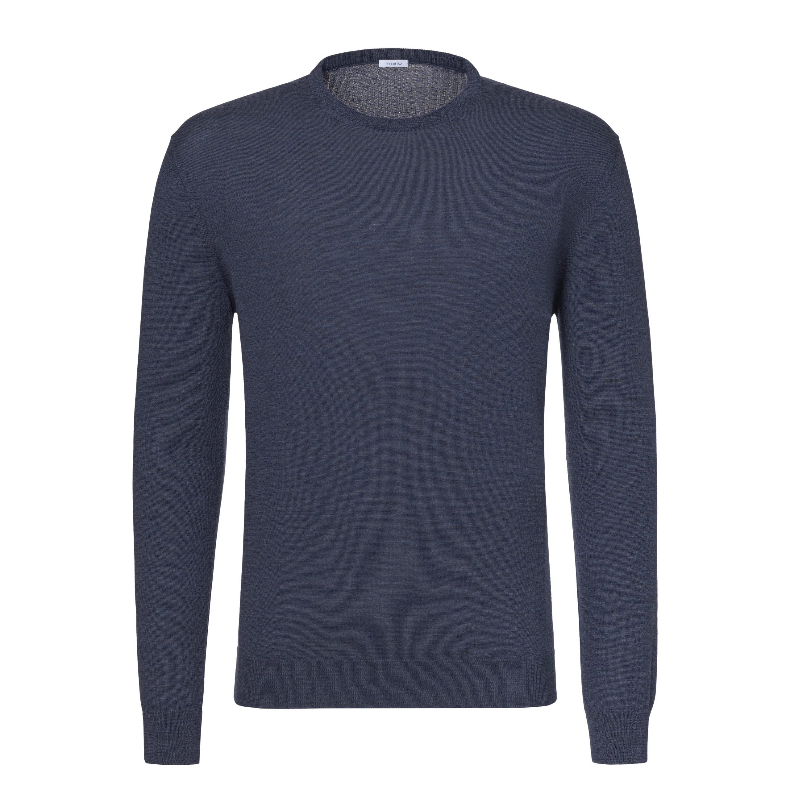 Crew-Neck Wool Pullover in Dark Blue Melange