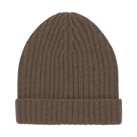 Ribbed Cashmere Hat in Earth Brown
