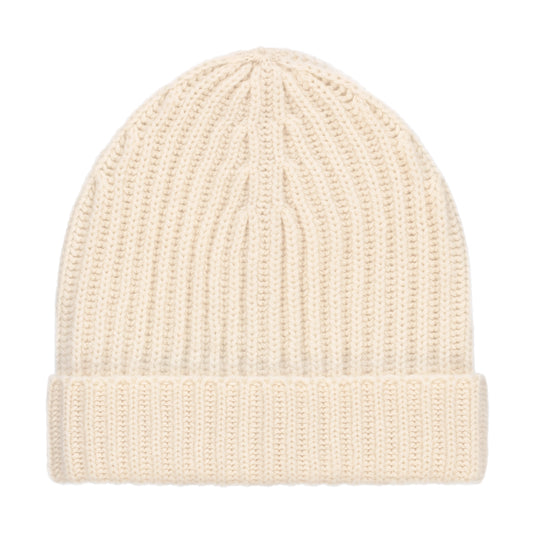 Ribbed Cashmere Hat in Milk White