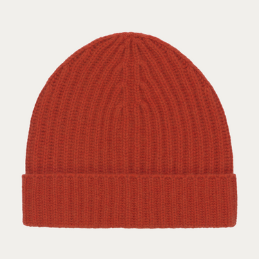 Ribbed Cashmere Hat in Red Rusty