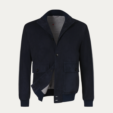 Kiton Suede Bomber Jacket in Dark Blue - SARTALE