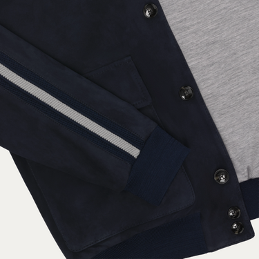 Kiton Suede Bomber Jacket in Dark Blue - SARTALE