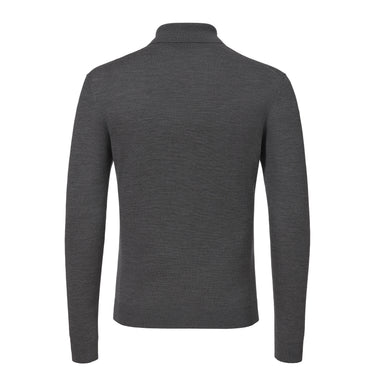 Back view of Malo UXD127 F2Z10 E1469 dark grey melange virgin wool sweater polo shirt, showcasing fine knit texture and tailored fit for MidSeason25.